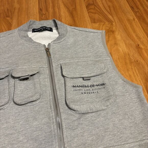 Maniere De Voir Gray Vest Jacket Military Designer Style Full Zip Size M Sweater - Picture 2 of 8